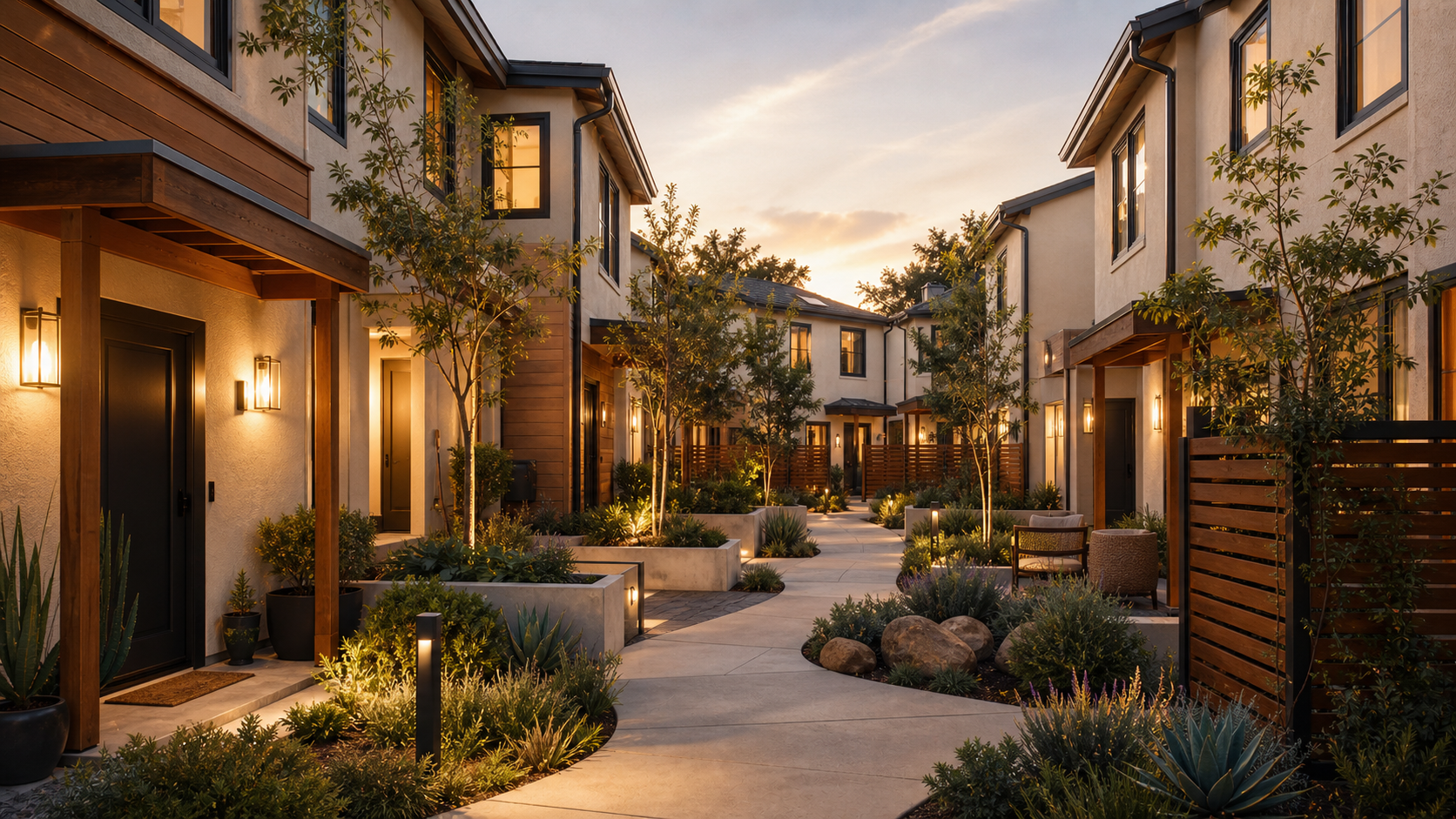 Illustrative high-end 8-unit California courtyard housing concept
