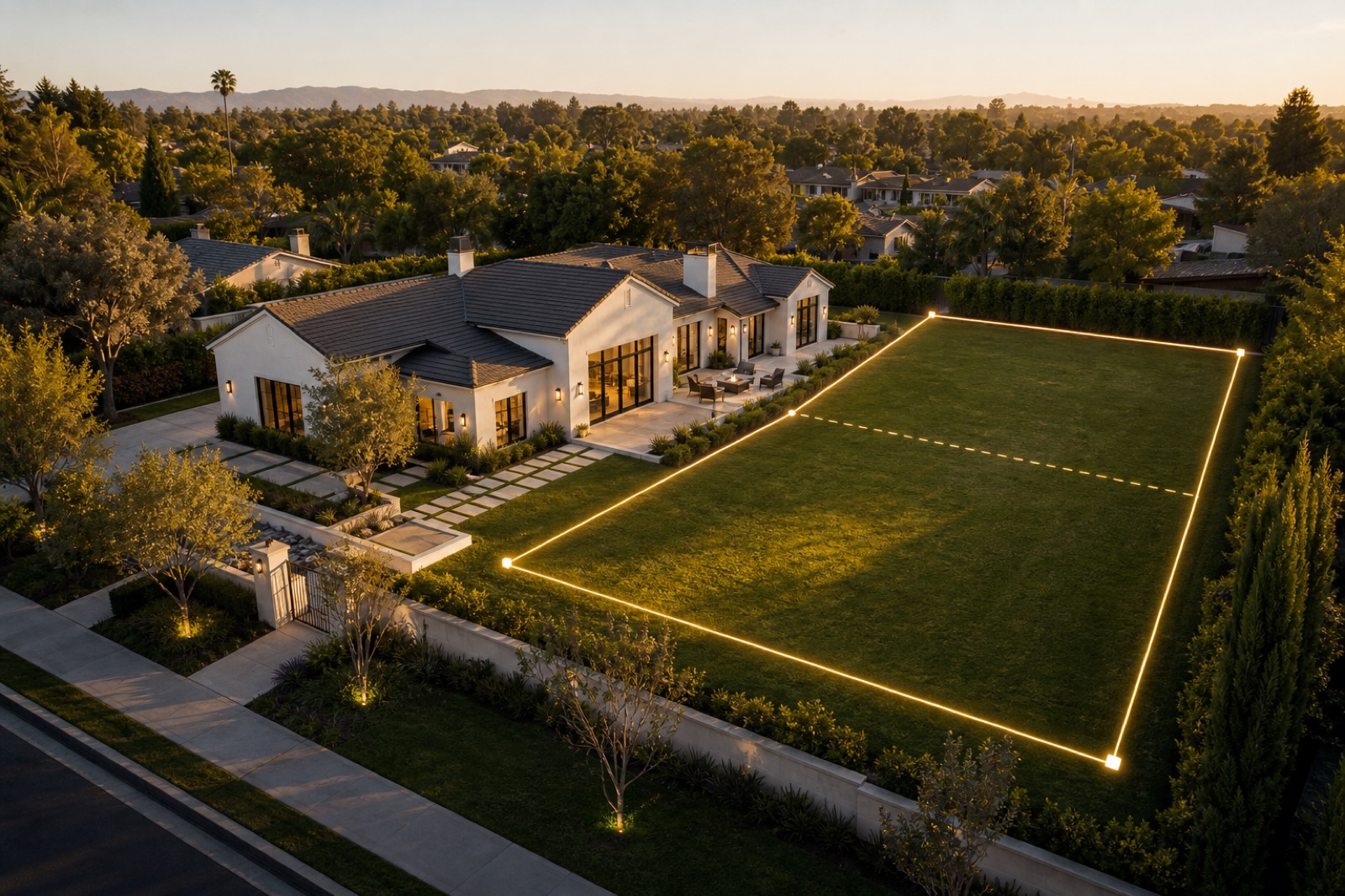 Luxury California home with a highlighted potential SB9 lot split parcel